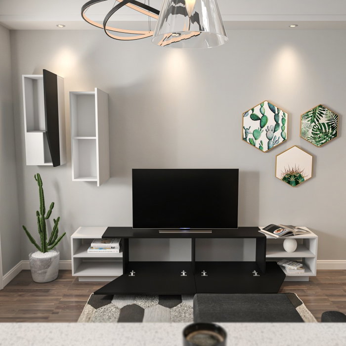 Hanah Home Mueble de TV Zebra Blanco y Negro